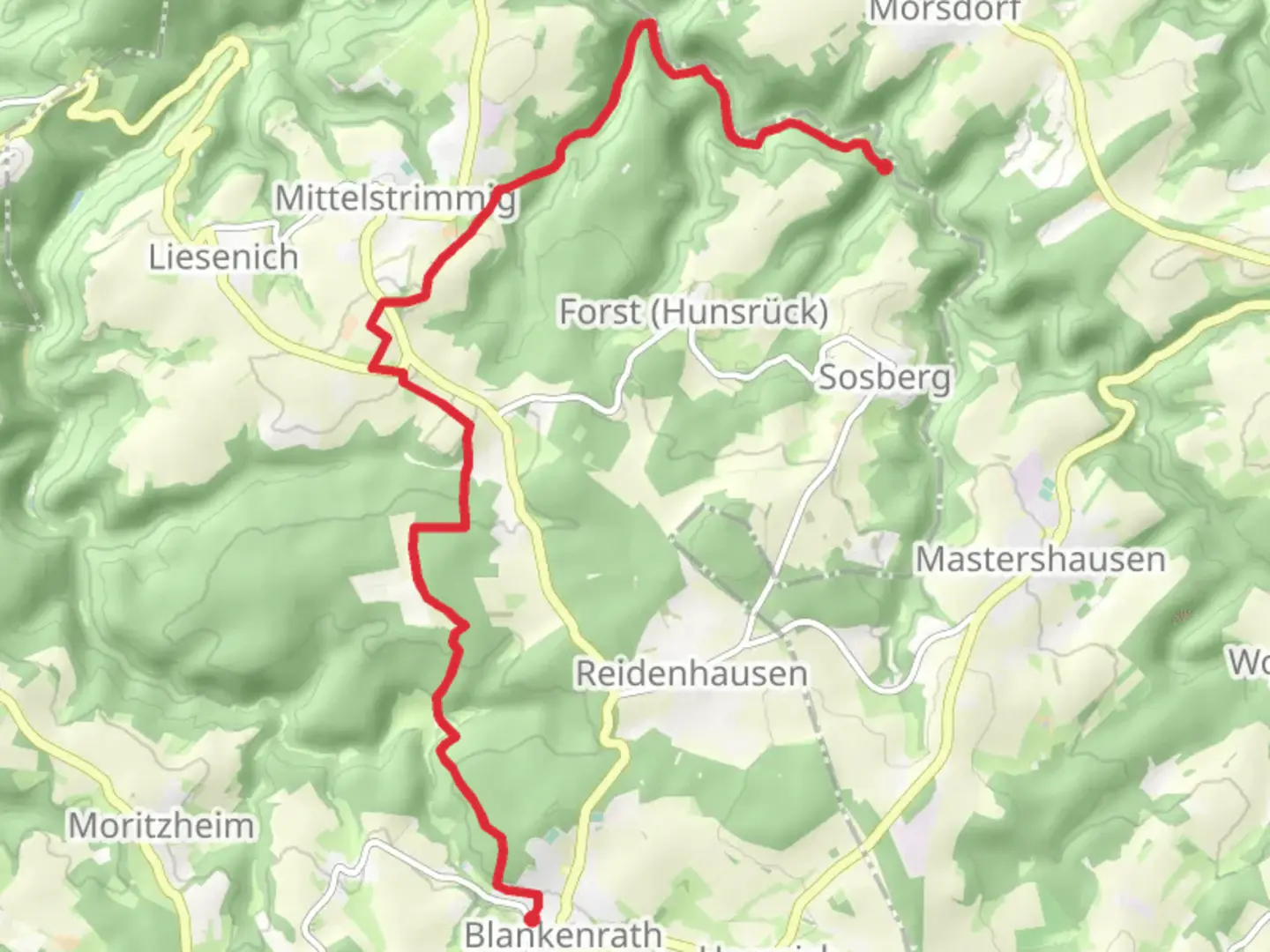 An image depicting the trail Blankenrath to Mörsdorf via Layensteig and its surrounding area.