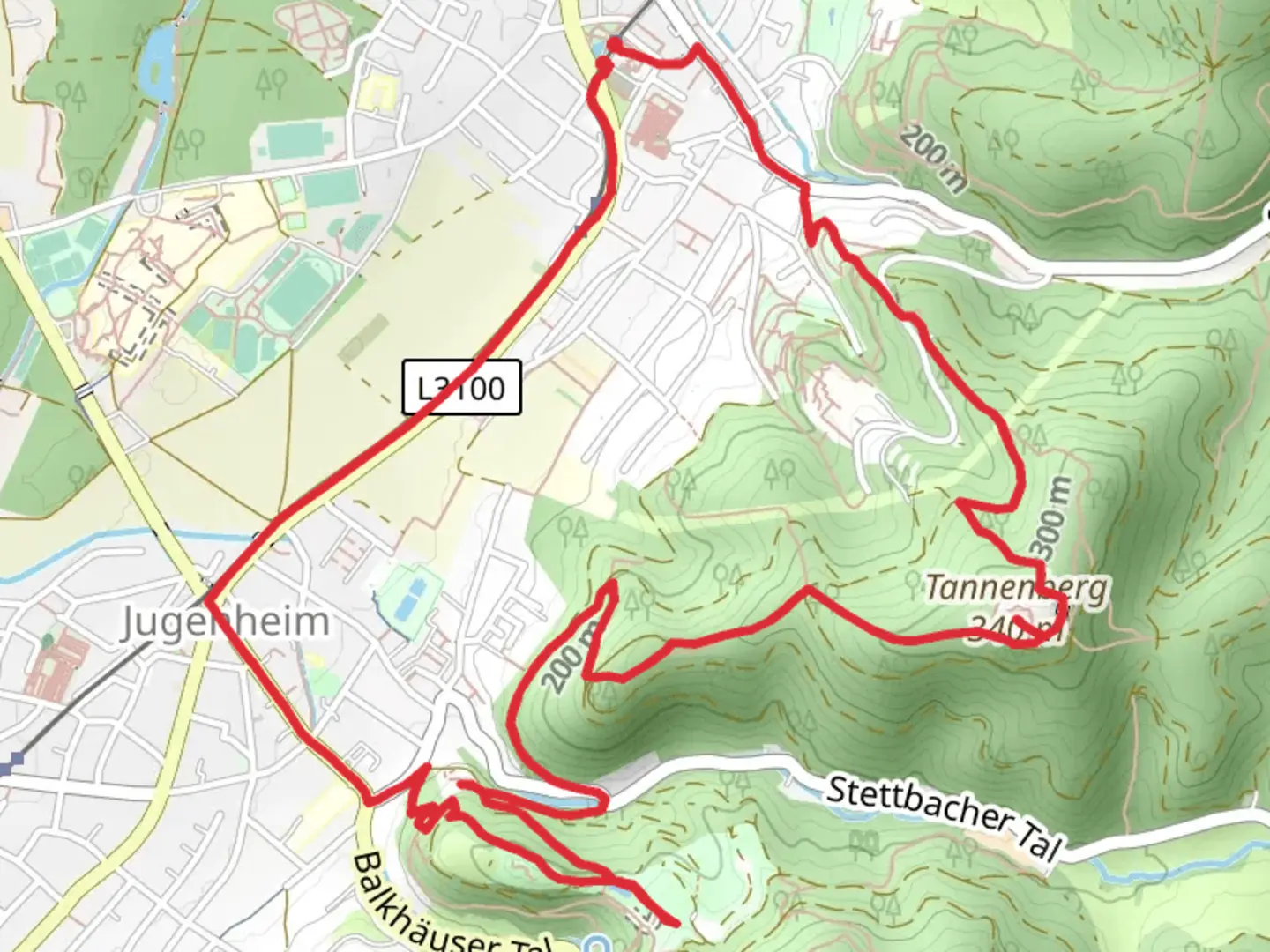 An image depicting the trail Blick nach Pfungstadt and Schlossteich via Hessenweg and its surrounding area.