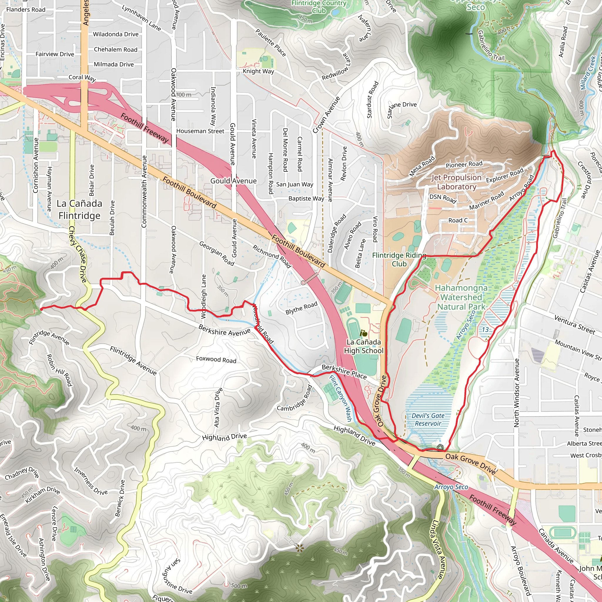 Flint Canyon and Gabrielino Loop Trail mobile static map