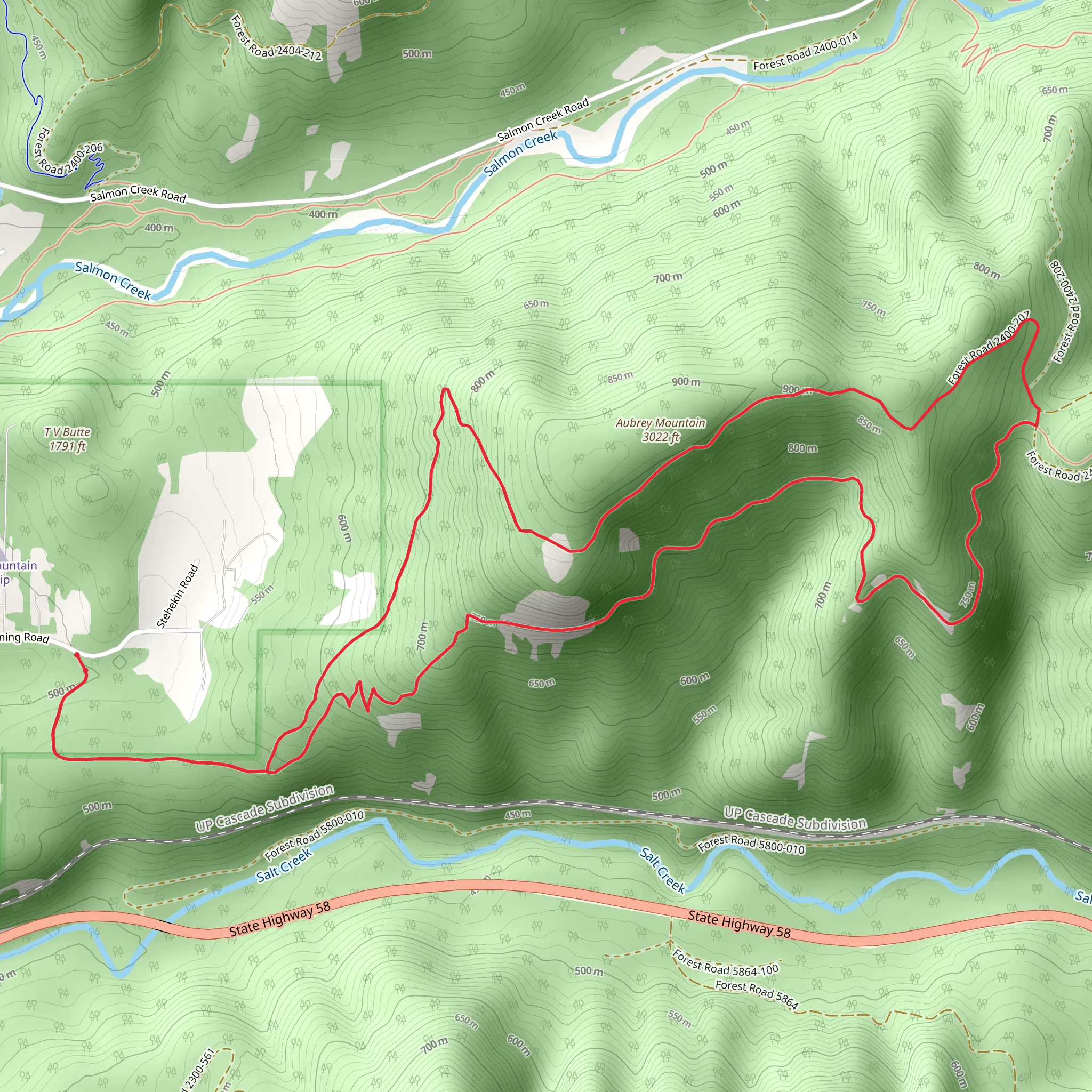 Aubrey Mountain and Eugene to Crest Trail Loop mobile static map