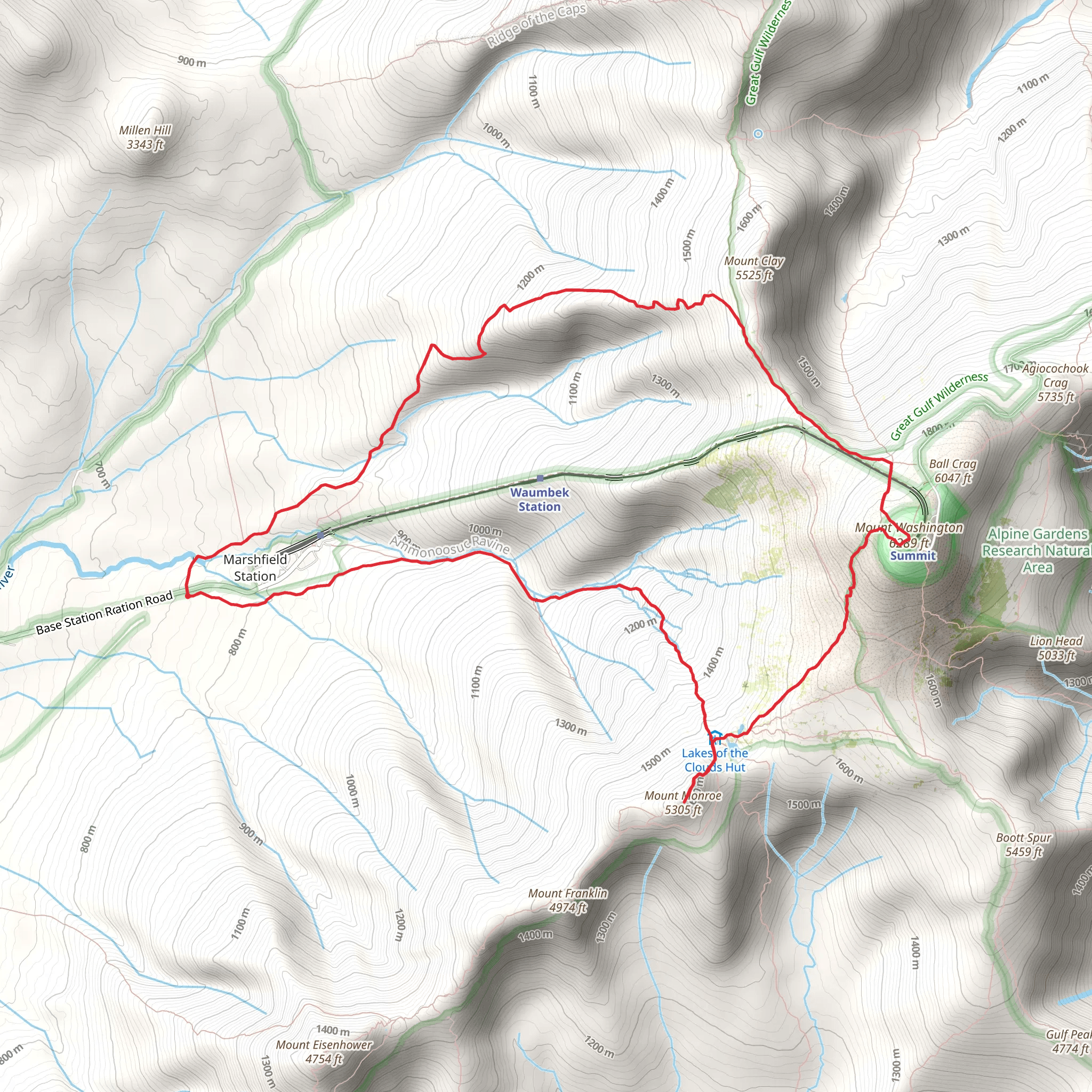 Mount Monroe and Mount Clay Loop mobile static map