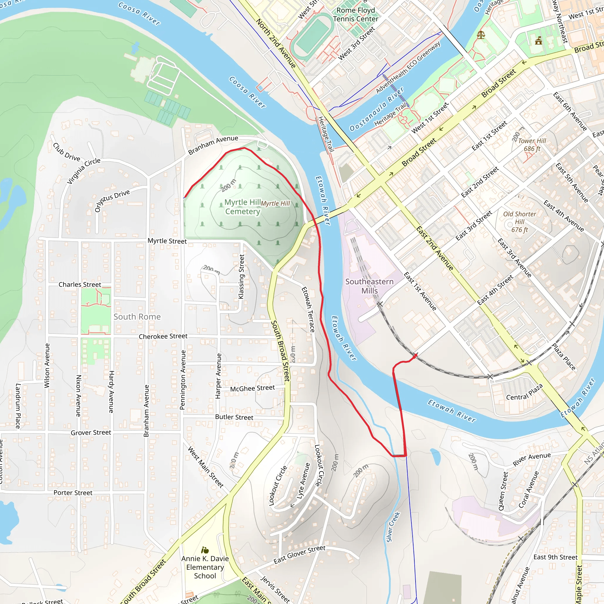 Myrtle Hill and Silver Creek mobile static map