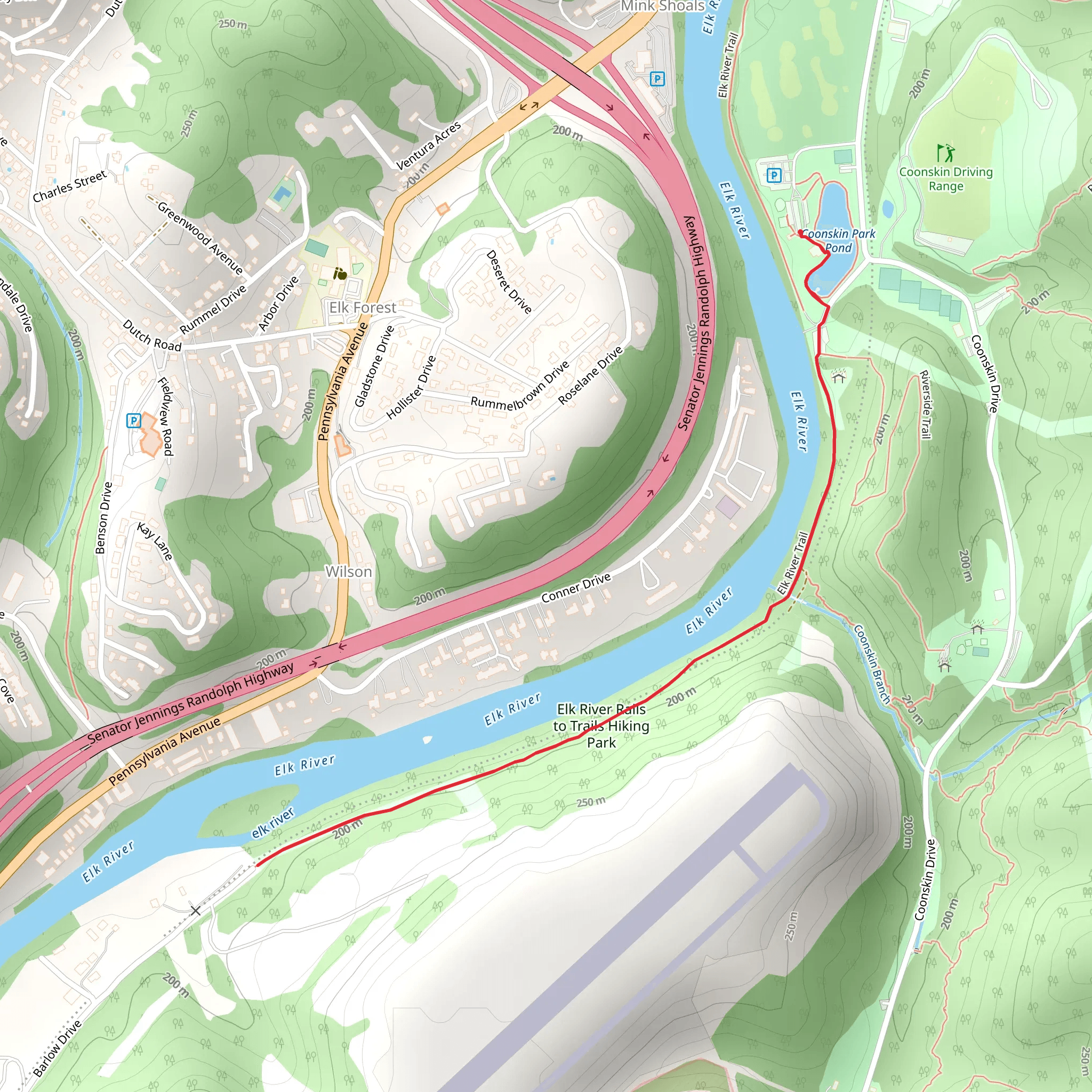 Elk River Trail from Coonskin Park Pond mobile static map