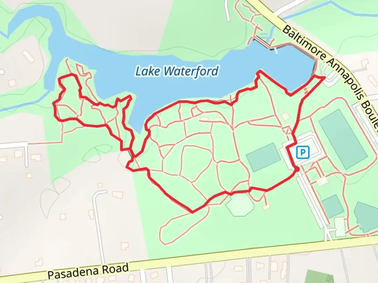 An image depicting the trail Lake Waterford Park Loop and its surrounding area.