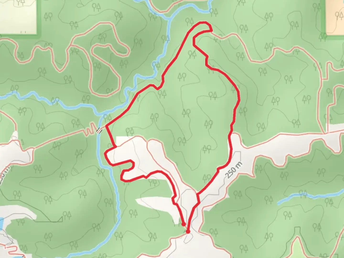 An image depicting the trail Pink Trail and Red Trail and its surrounding area.